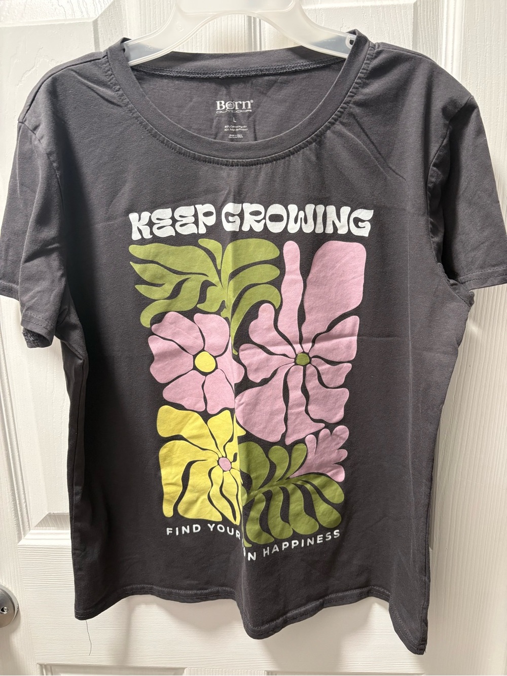 Born Kids Dark Gray Tee with Pink & Green Floral 'Keep Growing'